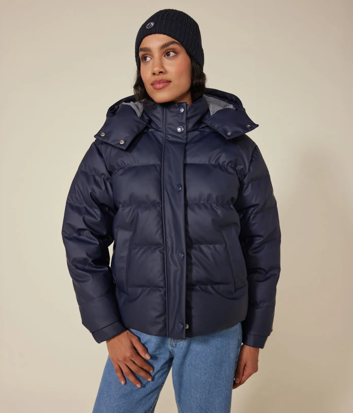 Petit Bateau Herren|Jacken, Mäntel*Damen-Winterjacke mit PU-Beschichtung blau SMOKING