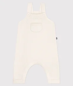Petit Bateau Sets, Overalls & Latzhosen|Newborn*Einfarbige Baby-Latzhose aus Woll- und Baumwollstrick weiss MARSHMALLOW