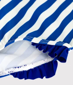 Petit Bateau Bademode, Uv-Kleidung*Einteiliger Baby-Badeanzug mit Streifenmuster und Rüschen blau SURF/weiss MARSHMALLOW