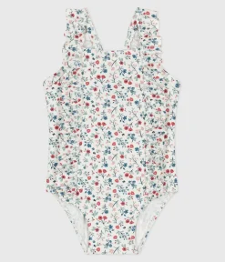 Petit Bateau Bademode, Uv-Kleidung*Einteiliger Baby-Badeanzug mit Rüschen und Blumenmuster weiss MARSHMALLOW/weiss MULTICO