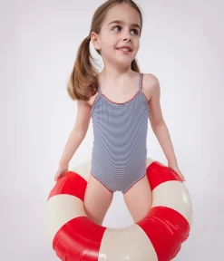 Petit Bateau Bademode, Uv-Kleidung*Einteiliger Kinder-Badeanzug mit Streifen blau MEDIEVAL/weiss MARSHMALLOW