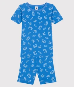 Petit Bateau Schlafanzüge, Pyjamas*Eng anliegender Kinder-Kurzpyjama aus Baumwolle mit Minibus-Motiv blau BRASIER/grau MARSHMALLOW