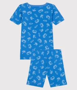 Petit Bateau Schlafanzüge, Pyjamas*Eng anliegender Kinder-Kurzpyjama aus Baumwolle mit Minibus-Motiv blau BRASIER/grau MARSHMALLOW