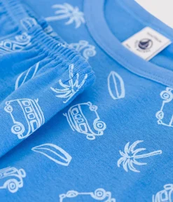 Petit Bateau Schlafanzüge, Pyjamas*Eng anliegender Kinder-Kurzpyjama aus Baumwolle mit Minibus-Motiv blau BRASIER/grau MARSHMALLOW
