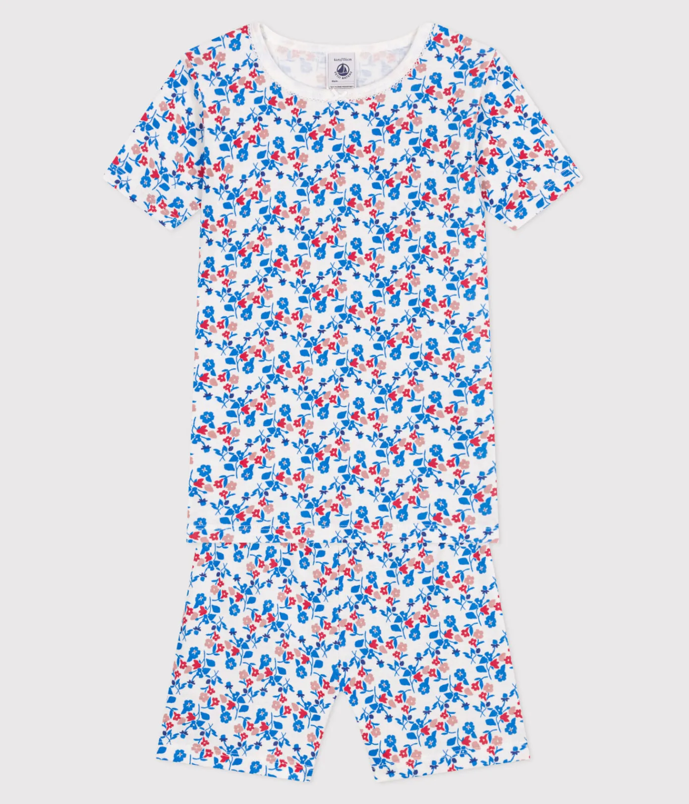 Petit Bateau Schlafanzüge, Nachthemden*Eng anliegender Kinder-Kurzpyjama aus Baumwolle mit Blumenmuster weiss MARSHMALLOW/weiss MULTICO