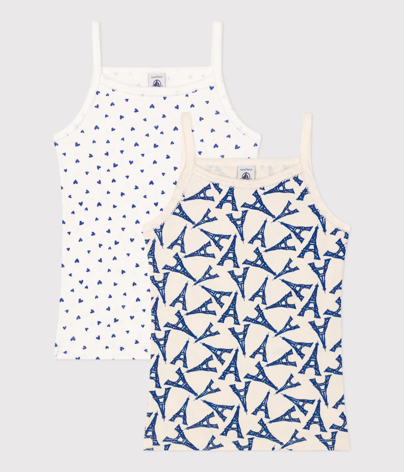 Petit Bateau Unterhemden, Tanktops|T-Shirts, Tops, Oberteile*2er-Set Kinder Spaghetti-Tops aus Baumwolle mit Paris-Motiv variante 1
