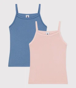 Petit Bateau Unterhemden, Tanktops|T-Shirts, Tops, Oberteile*2er-Set Kinder Spaghetti-Tops aus einfarbiger Baumwolle mit Lochstickerei variante 1