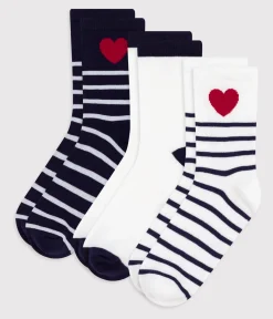 Petit Bateau Socken, Strumpfhosen*3er-Set Kinder-Kinderkniestrümpfe Baumwolle mit Streifen und Herzen variante 1