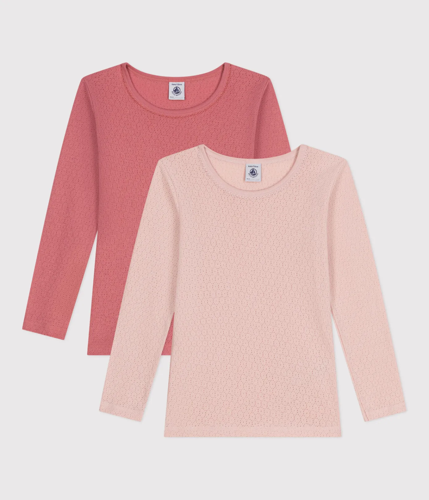 Petit Bateau T-Shirts, Tops, Oberteile|Unterhemden, Tanktops*2er-Set Kinder-T-Shirts aus einfarbiger Baumwolle mit Lochstickerei variante 1