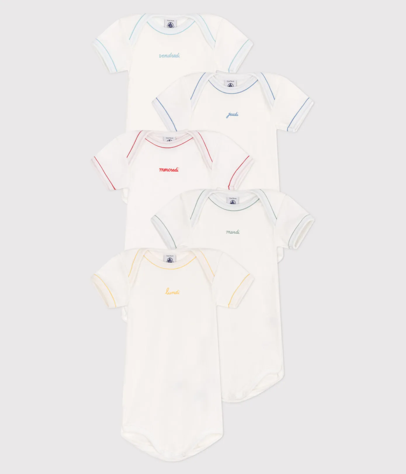 Petit Bateau Bodys*5er-Set kurzärmelige Baby-Bodys aus Baumwolle mit Wochentagen variante 1
