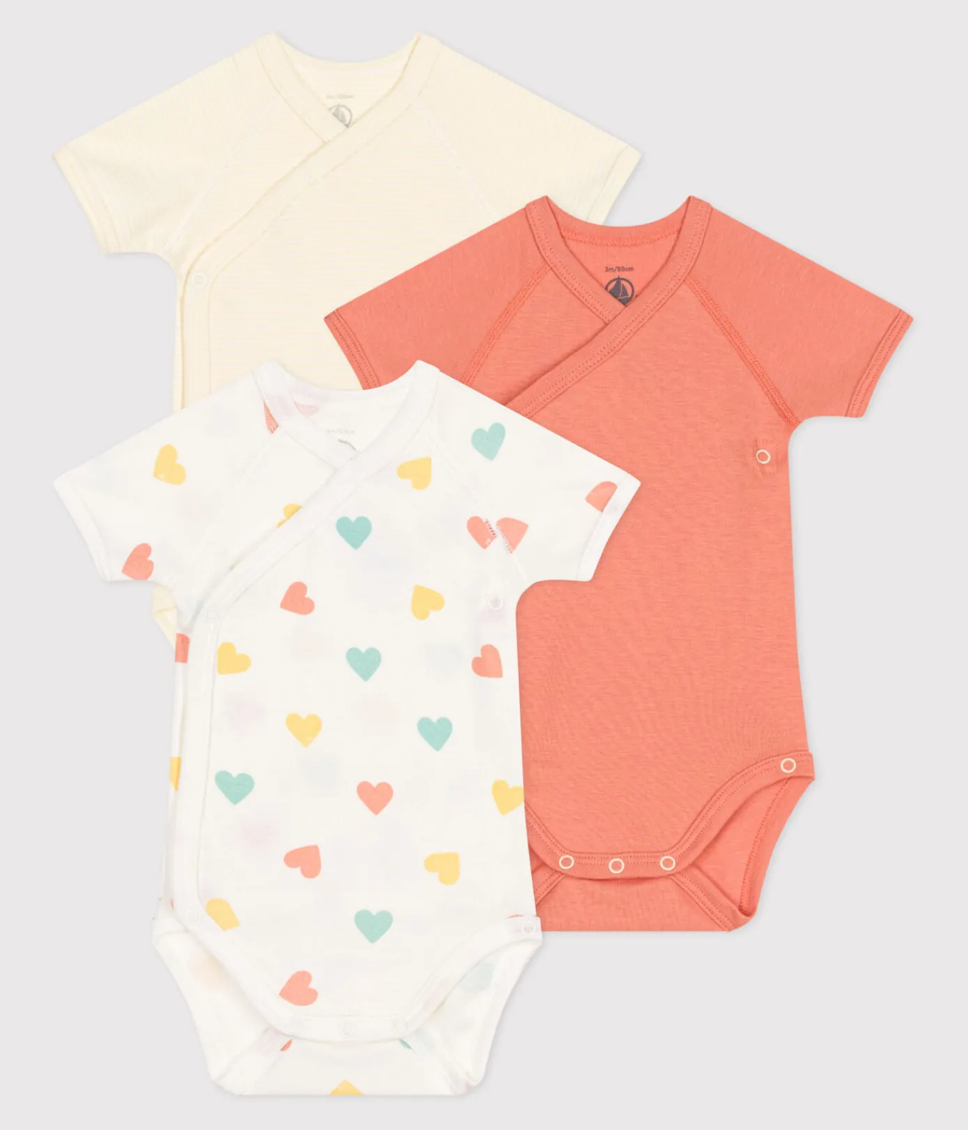 Petit Bateau Bodys|Newborn*3er-Set kurzärmelige Wickelbodys aus Baumwolle mit Herzmuster variante 1