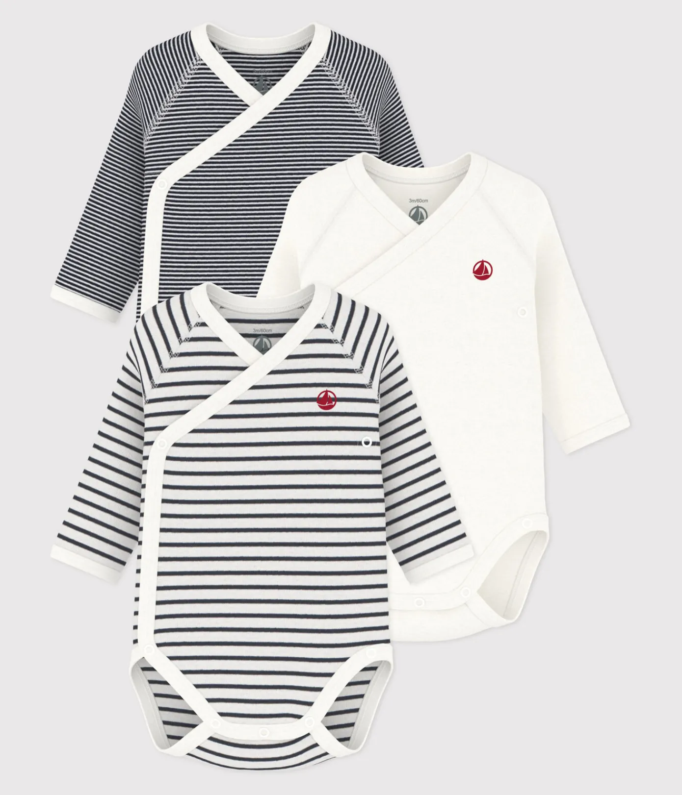 Petit Bateau Bodys|Newborn*3er-Set langärmelige Baby-Bodys für Neugeborene variante 1