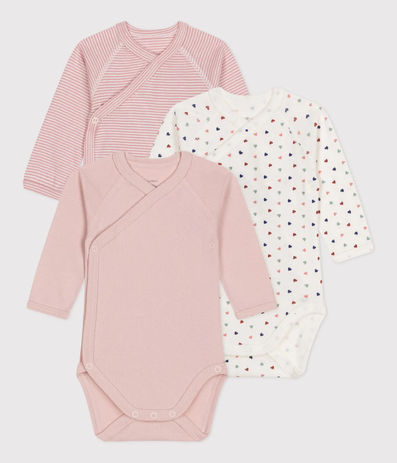Petit Bateau Bodys|Newborn*3er-Set langärmelige Baby-Bodys in Wickeloptik aus Baumwolle variante 2