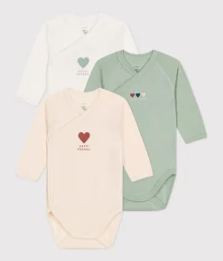 Petit Bateau Bodys|Newborn*3er-Set Langärmelige Baby-Bodys in Wickel-Optik aus Baumwolle variante 1