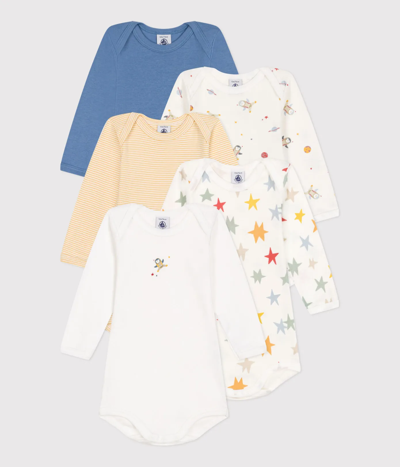 Petit Bateau Bodys*5er-Set langärmelige Bodys aus Baumwolle mit Weltraum-Motiv für Babys variante 1