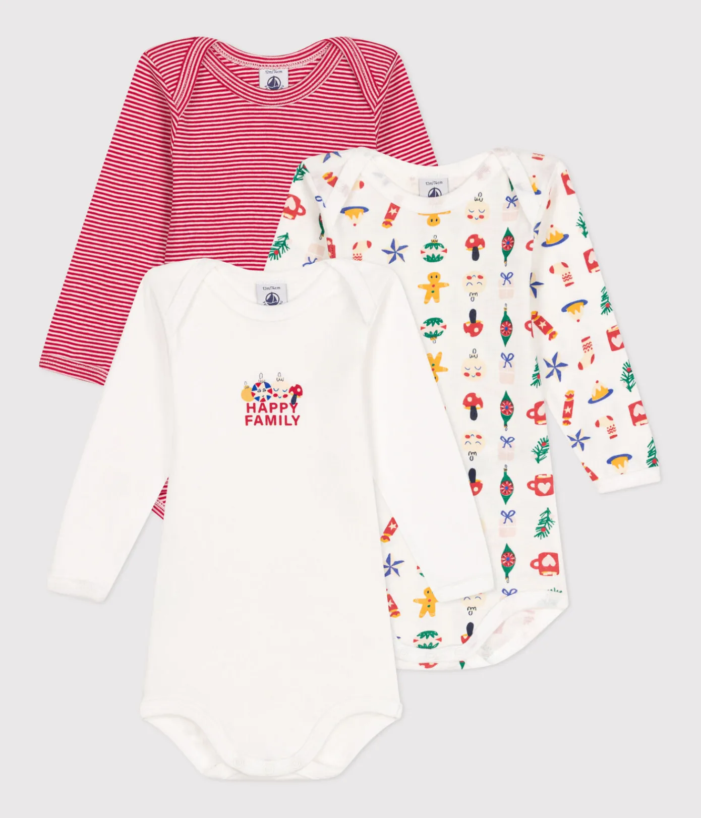 Petit Bateau Bodys*3er-Set langärmelige Bodys aus Baumwolle mit Weihnachts-Motiv für Babys. variante 1