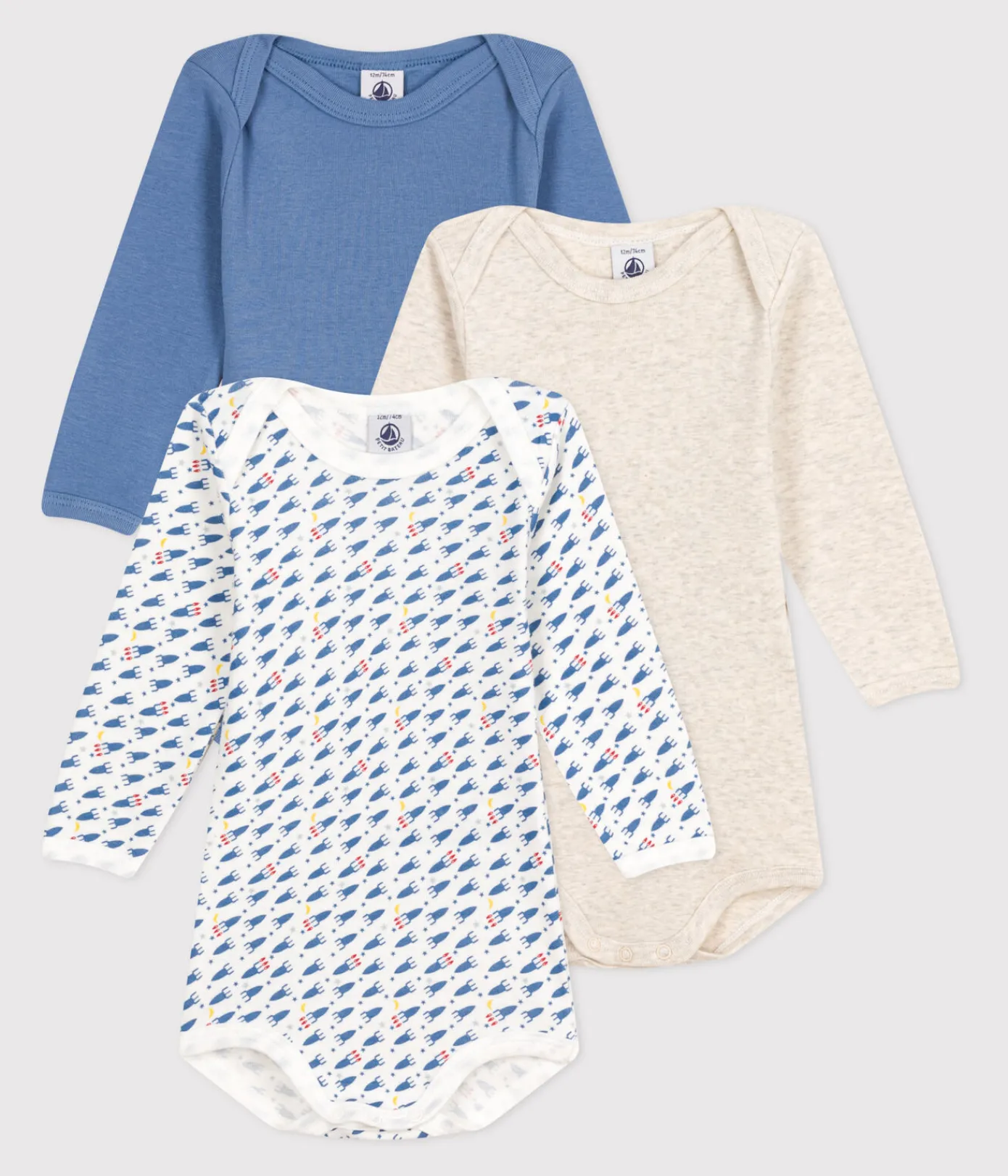 Petit Bateau Bodys*3er-Set langärmelige Bodys aus Baumwolle mit Raketen-Motiv für Babys variante 1