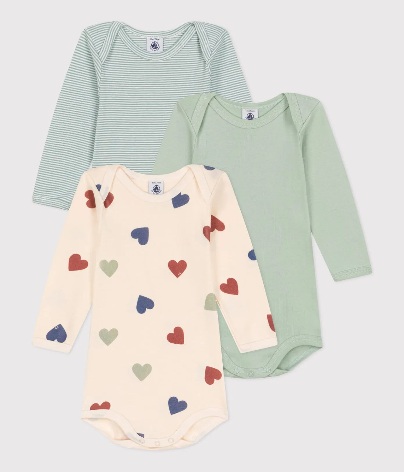 Petit Bateau Bodys*3er-Set langärmelige Bodys aus Baumwolle mit drei Herz-Motiv für Babys variante 1