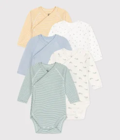 Petit Bateau Bodys|Newborn*5er-Set langärmelige Wickelbodys aus Baumwolle variante 1