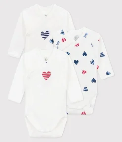 Petit Bateau Bodys|Newborn*3er-Set langärmelige Wickelbodys aus Baumwolle mit gestreiften Herzen variante 1