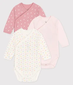 Petit Bateau Bodys|Newborn*3er-Set langärmelige Wickelbodys aus bedruckter Baumwolle variante 1