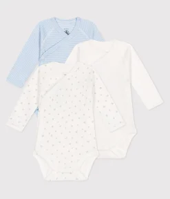 Petit Bateau Bodys|Newborn*3er-Set langärmelige Wickelbodys aus bedruckter Baumwolle variante 1