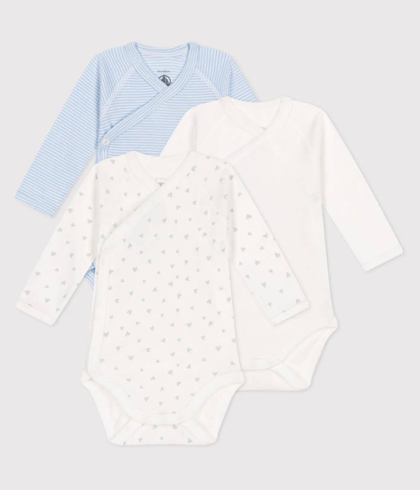Petit Bateau Bodys|Newborn*3er-Set langärmelige Wickelbodys aus bedruckter Baumwolle variante 1