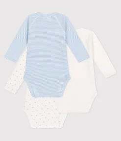 Petit Bateau Bodys|Newborn*3er-Set langärmelige Wickelbodys aus bedruckter Baumwolle variante 1