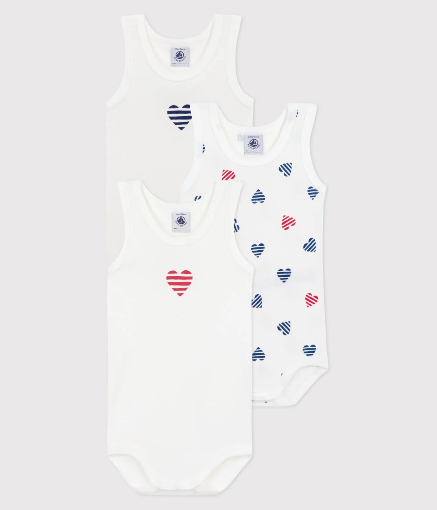 Petit Bateau Bodys*3er-Set ärmellose Baby-Bodys aus Baumwolle mit gestreiften Herzen variante 1