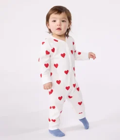 Petit Bateau Schlafanzüge, Strampler*Fußloser Baby-Strampler aus Baumwolle mit Herzmotiv weiss MARSHMALLOW/ROT TERKUIT
