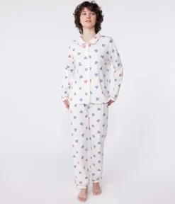 Petit Bateau Homewear|Schlafanzüge, Nachthemden*Geknöpfter Damen-Schlafanzug aus Baumwolle mit Herz-Print weiss MARSHMALLOW/weiss MULTICO