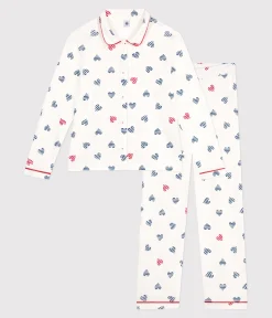 Petit Bateau Homewear|Schlafanzüge, Nachthemden*Geknöpfter Damen-Schlafanzug aus Baumwolle mit Herz-Print weiss MARSHMALLOW/weiss MULTICO