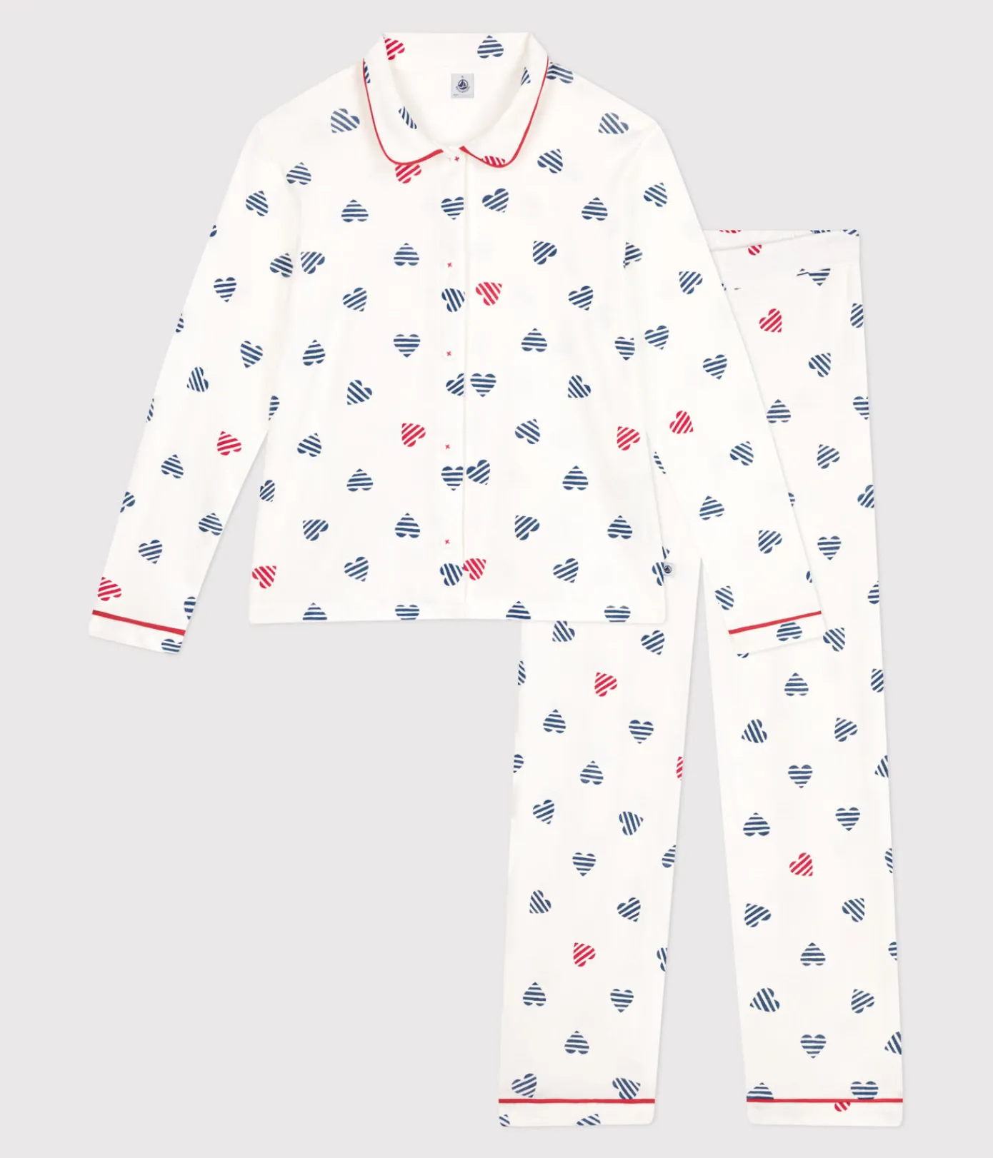 Petit Bateau Homewear|Schlafanzüge, Nachthemden*Geknöpfter Damen-Schlafanzug aus Baumwolle mit Herz-Print weiss MARSHMALLOW/weiss MULTICO