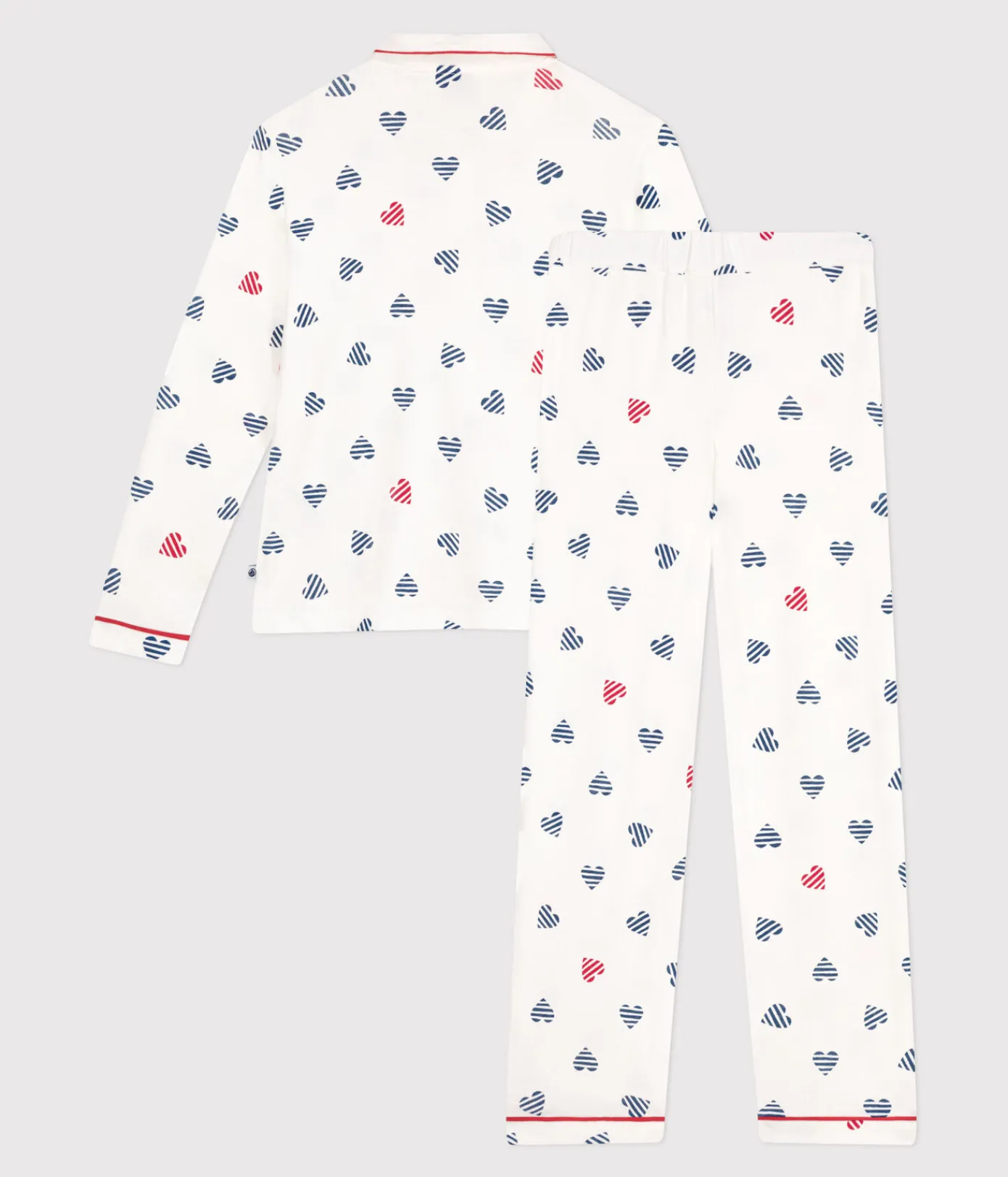 Petit Bateau Homewear|Schlafanzüge, Nachthemden*Geknöpfter Damen-Schlafanzug aus Baumwolle mit Herz-Print weiss MARSHMALLOW/weiss MULTICO