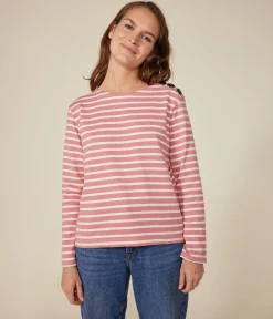Petit Bateau Streifenshirts, Pullover, Cardigans*Geknöpftes Damen-Streifenshirt rosa ROSEWOOD/ AVALANCHE
