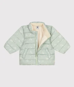 Petit Bateau Jacken, Anoraks*Gemusterte Baby-Winterjacke mit einrollbarer Kapuze grün HERBIER/weiss MULTICO