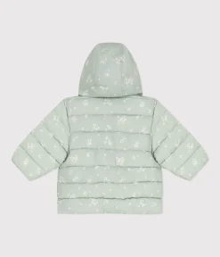 Petit Bateau Jacken, Anoraks*Gemusterte Baby-Winterjacke mit einrollbarer Kapuze grün HERBIER/weiss MULTICO