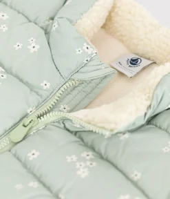 Petit Bateau Jacken, Anoraks*Gemusterte Baby-Winterjacke mit einrollbarer Kapuze grün HERBIER/weiss MULTICO