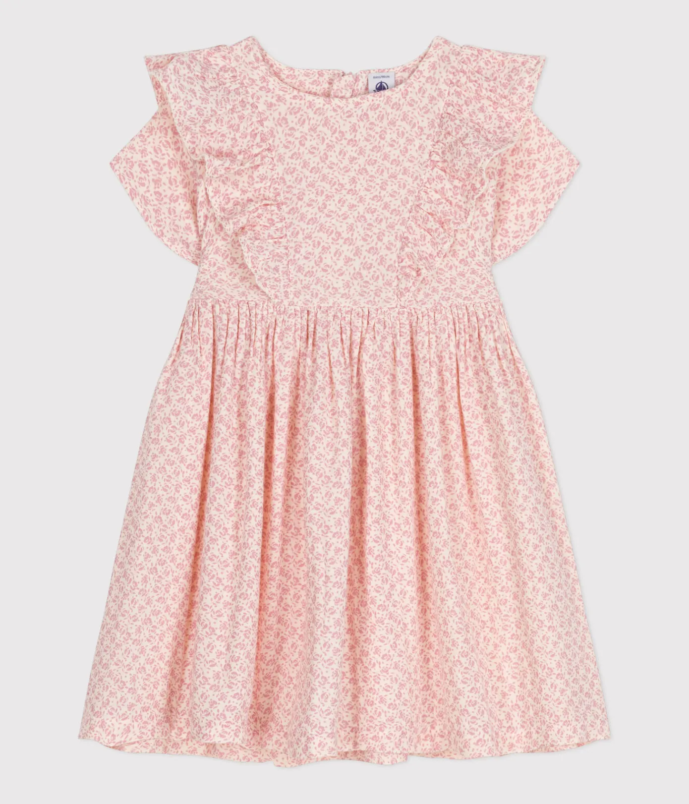 Petit Bateau Kleider, Röcke*Gemustertes Mädchenkleid mit kurzen Ärmeln aus Baumwollgaze AVALANCHE/ PANTY