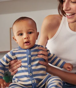 Petit Bateau Sets, Overalls & Latzhosen|Newborn*Gestreifter Baby-Overall aus Woll- und Baumwollstrick blau BEACH/ AVALANCHE