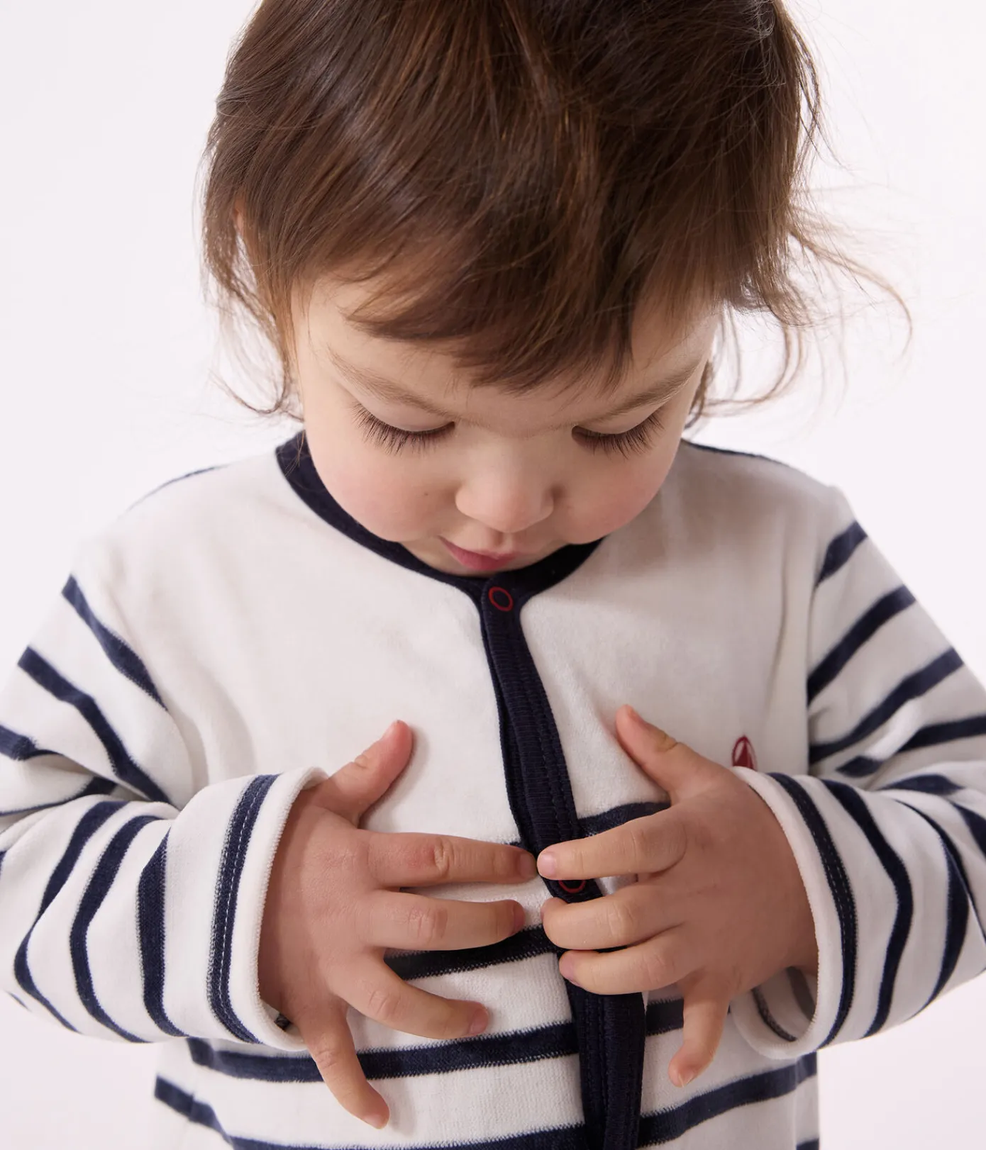 Petit Bateau Schlafanzüge, Strampler*Gestreifter Baby-Pyjama aus Samt weiss MARSHMALLOW/blau SMOKING