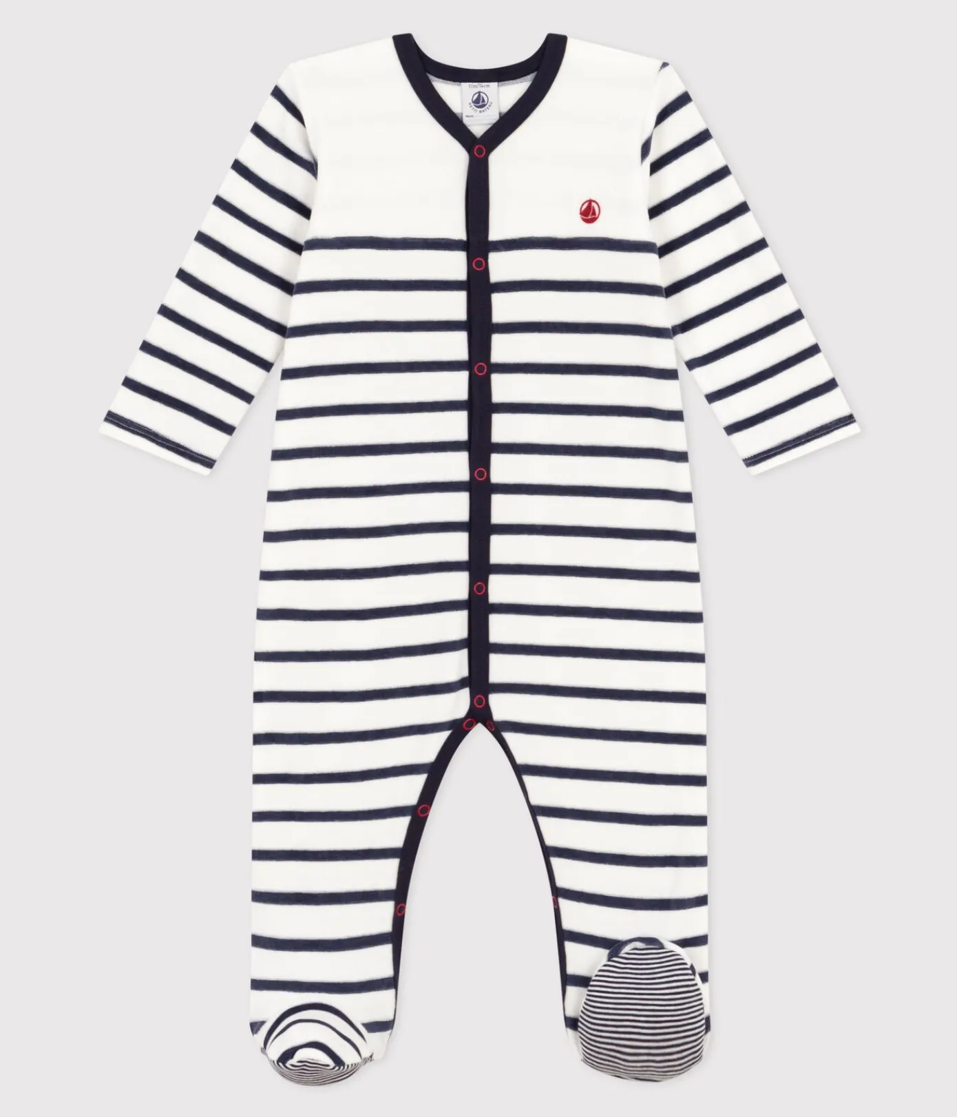 Petit Bateau Schlafanzüge, Strampler*Gestreifter Baby-Pyjama aus Samt weiss MARSHMALLOW/blau SMOKING