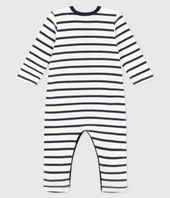 Petit Bateau Schlafanzüge, Strampler*Gestreifter Baby-Pyjama aus Samt weiss MARSHMALLOW/blau SMOKING