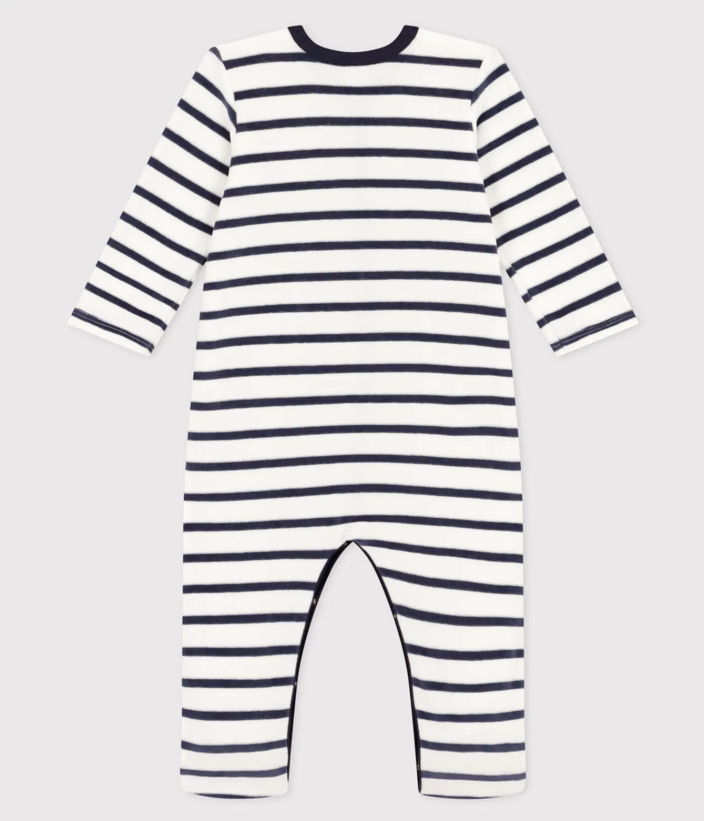 Petit Bateau Schlafanzüge, Strampler*Gestreifter Baby-Pyjama aus Samt weiss MARSHMALLOW/blau SMOKING
