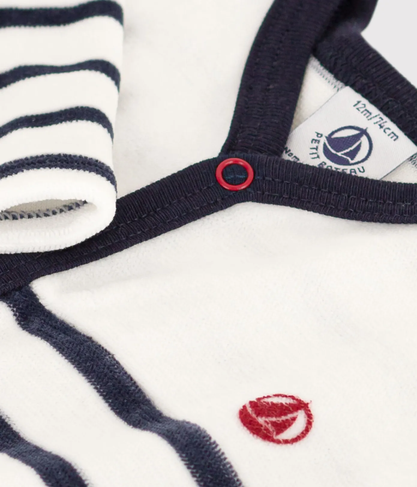 Petit Bateau Schlafanzüge, Strampler*Gestreifter Baby-Pyjama aus Samt weiss MARSHMALLOW/blau SMOKING