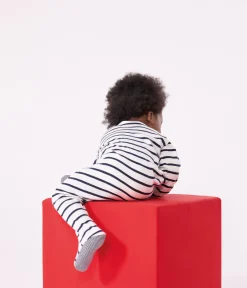 Petit Bateau Schlafanzüge, Strampler*Gestreifter Baby-Pyjama aus Rippstrick weiss MARSHMALLOW/blau SMOKING