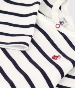 Petit Bateau Schlafanzüge, Strampler*Gestreifter Baby-Pyjama aus Rippstrick weiss MARSHMALLOW/blau SMOKING