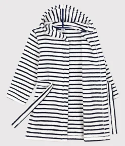 Petit Bateau Heim- Und Badetextilien|Heim- Und Badetextilien*Gestreifter Bademantel aus Frottee für kleine Mädchen/kleine Jungen weiss LAIT/blau MEDIEVAL