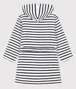 Petit Bateau Heim- Und Badetextilien|Heim- Und Badetextilien*Gestreifter Bademantel aus Frottee für kleine Mädchen/kleine Jungen weiss LAIT/blau MEDIEVAL