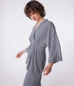 Petit Bateau Homewear|Streifenshirts, Pullover, Cardigans*Gestreifter Kimono für Damen blau SMOKING/weiss MARSHMALLOW